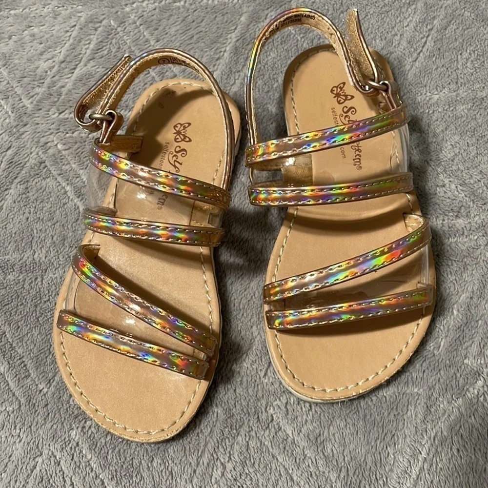 Self Esteem Girls Holographic Multi-Color Strappy Sandals